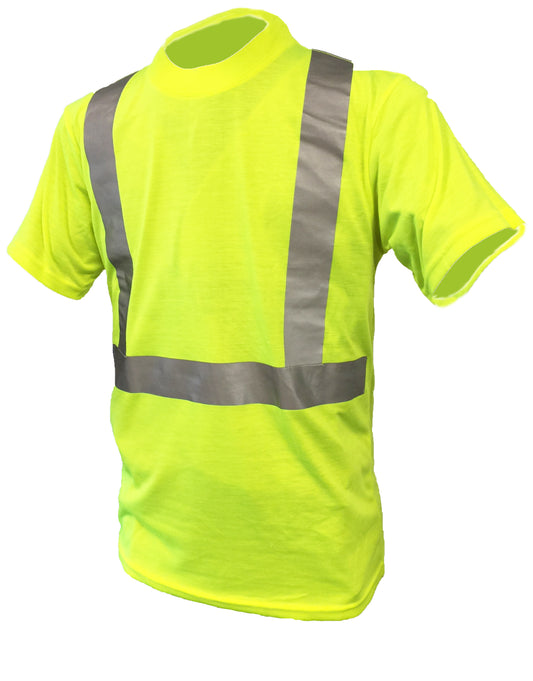 yellow safety tee shirt with reflective strips