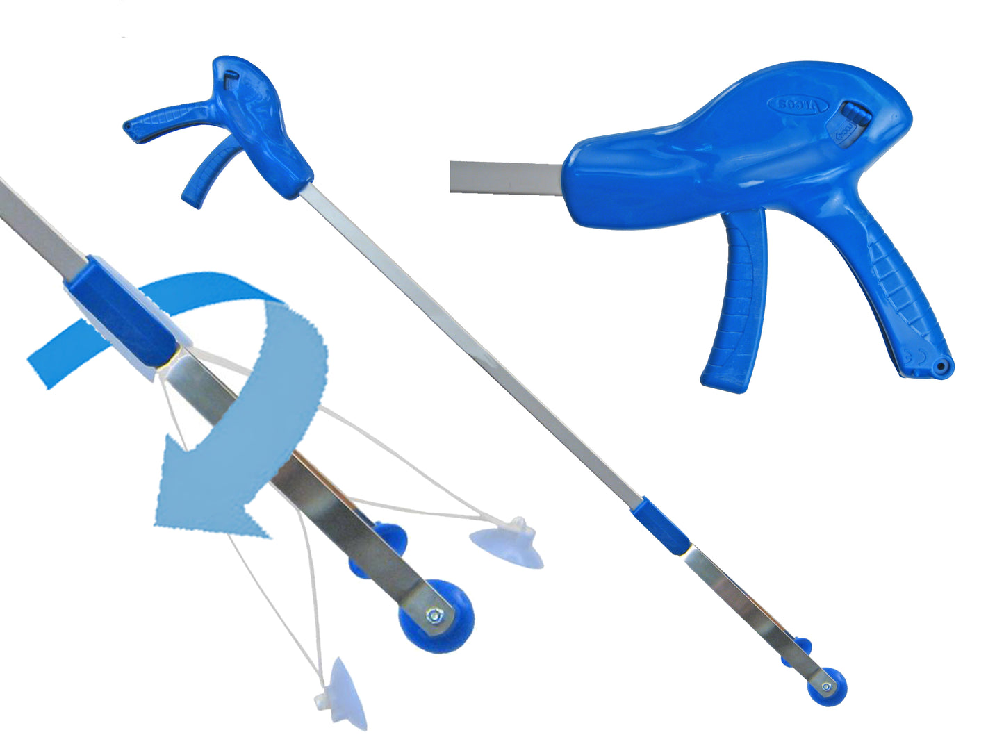 EZ Reacher Pro with closeup of handle and swivel head