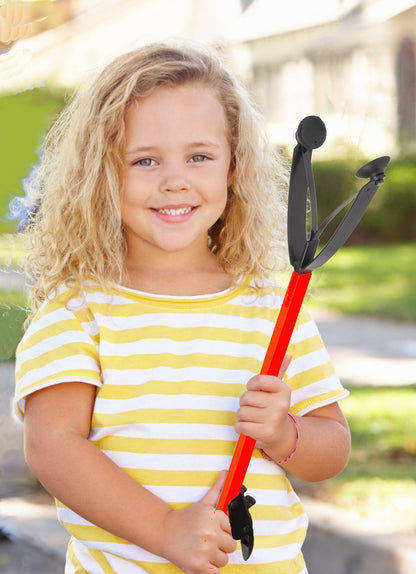 child holding red rainbow reacher