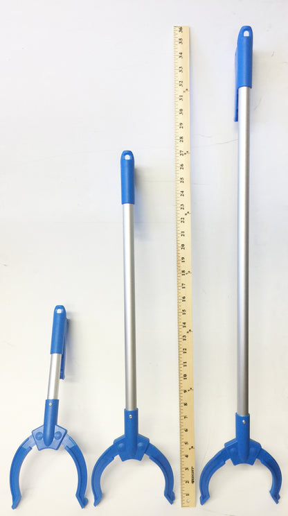 Different mammouh grabber reacher tool showing size difference with yard stick